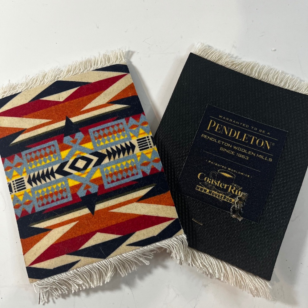 Pendleton Woolen Mills CoasterRug Set of 4 Southwest Geometric Fringe Coasters